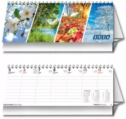 Kalendarz 2026 biurkowy tygodniowy poziomy 4 pory