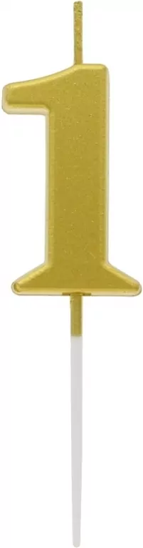 Świeczka piker cyfra 1, metaliczna złota 9,5cm - tantis.pl