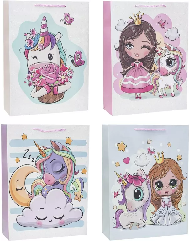 Torebka z brokatem Unicorn 18x23x8cm mix ROZETTE. 1 sztuka - tantis.pl