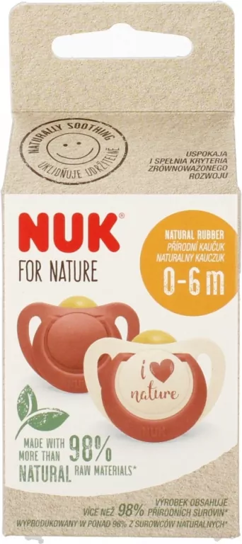 NUK For nature. Smoczki 2 sztuki. 0-6 miesięcy. Czerwony i biało-czerwony - tantis.pl