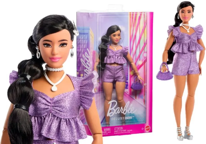 Barbie Deluxe Style Lalka Fioletowy top i szorty - tantis.pl