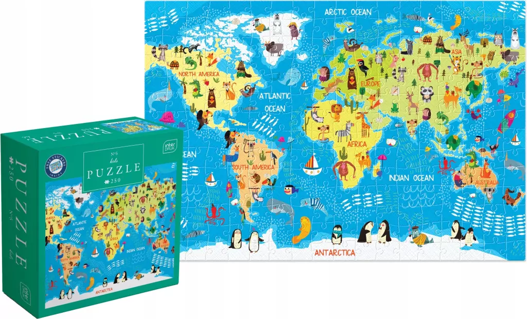 Puzzle 250el Kids 5 World Map Mapa świata Interdruk - tantis.pl
