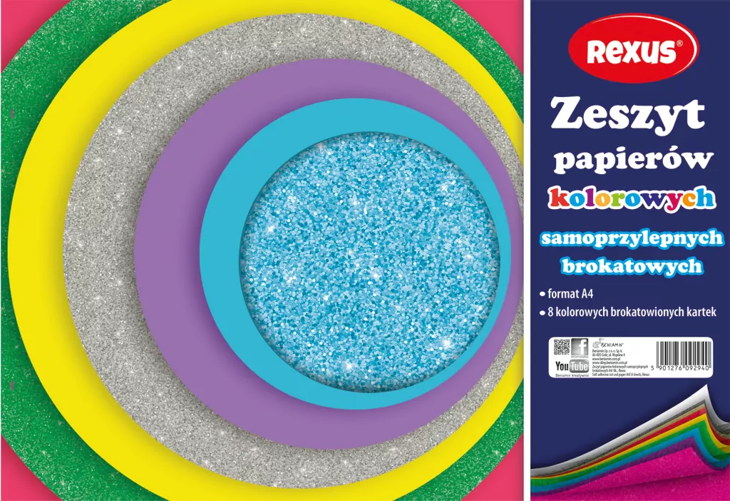 Zeszyt papierów kolor. samoprzylep. brokat A4/8K - tantis.pl