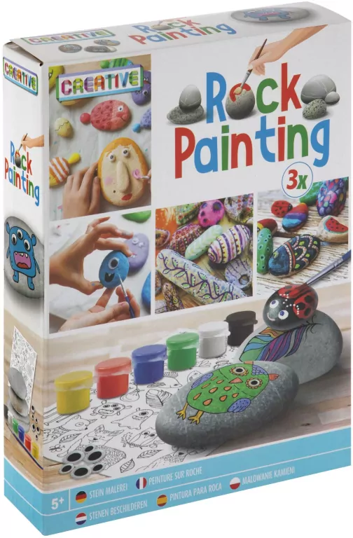 Malowanie na kamykach: 3 skały + 6 farb + pędzel - tantis.pl