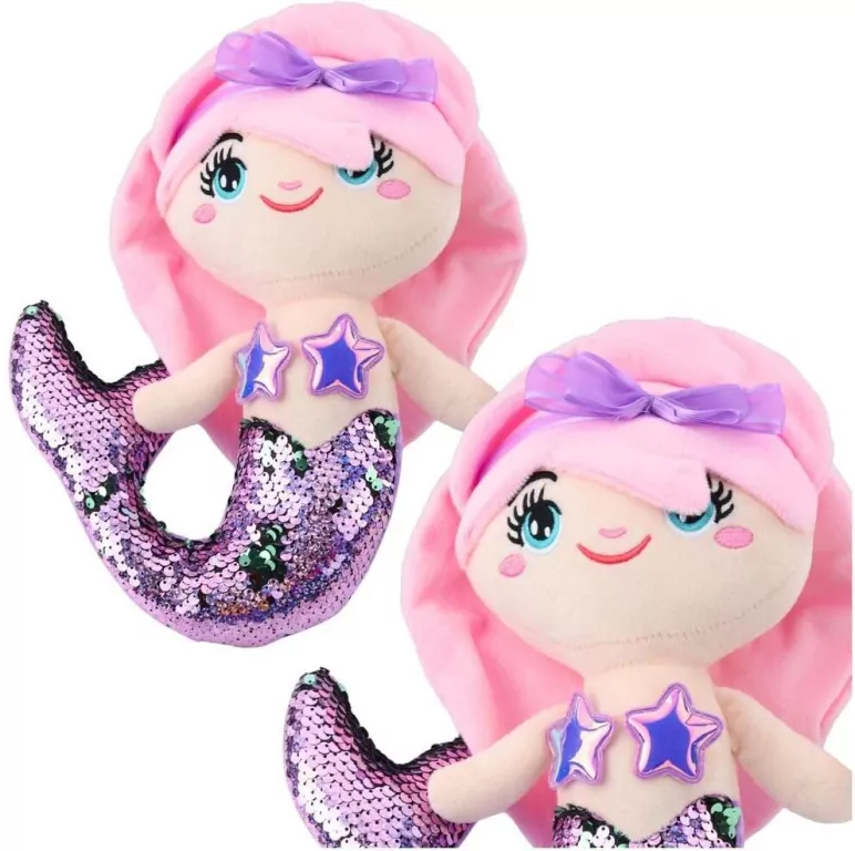 Syrenka pluszowa z ogonem w cekiny fioletowa 28cm - tantis.pl