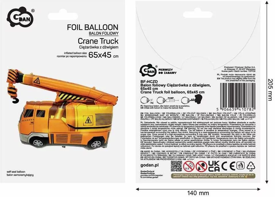 Balon foliowy Ciężarówka z dźwigiem 65x45 cm - tantis.pl