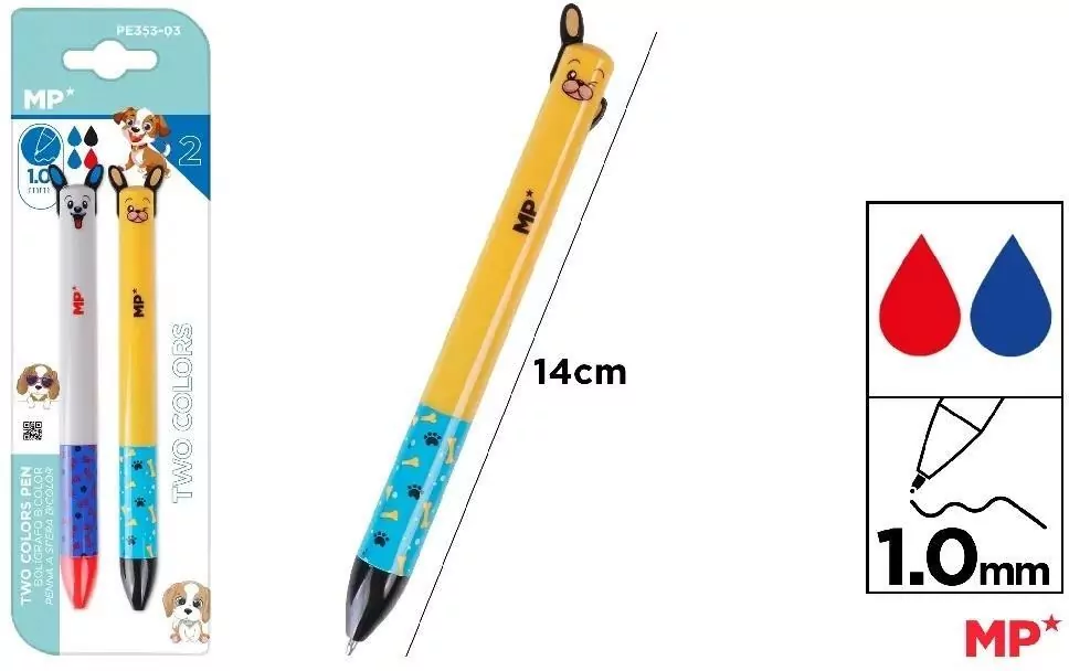 Długopis ścieralny dwukolorowy. Pieski, 2 sztuki - tantis.pl