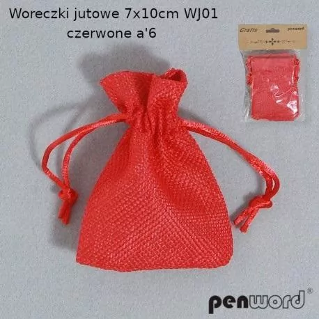 Woreczki jutowe czerwone 7x10cm, 6 sztuk - tantis.pl