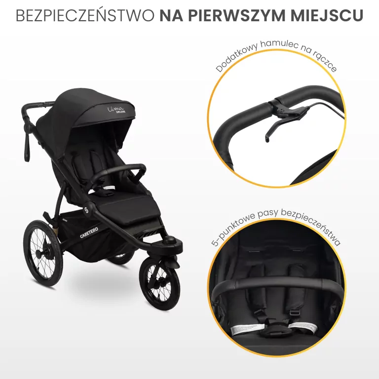Caretero Lima Deluxe wózek spacerowy czarny - tantis.pl