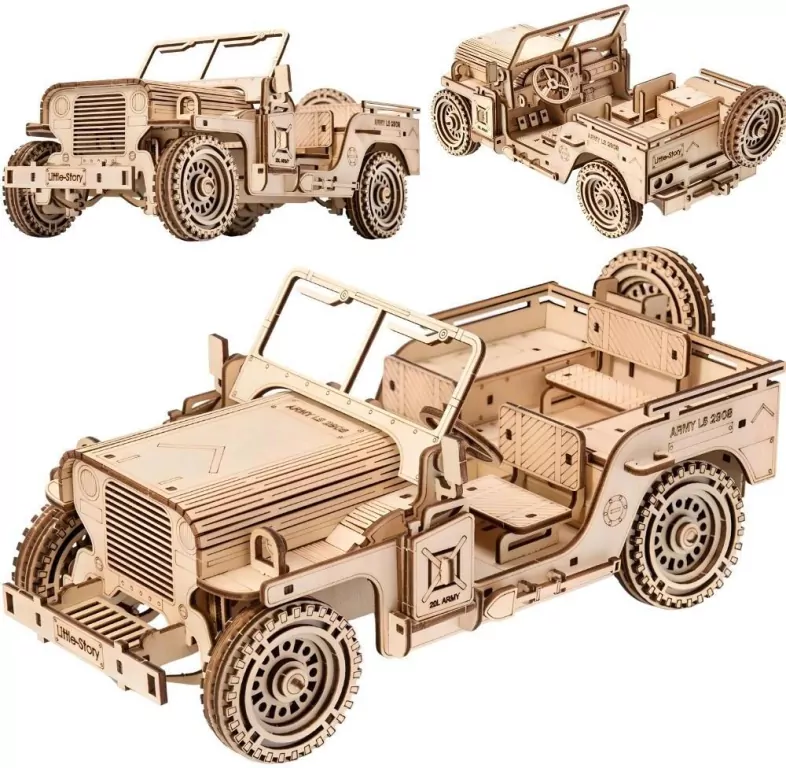 Puzzle Drewniane 3D - Pojazd Wojskowy Jeep - tantis.pl
