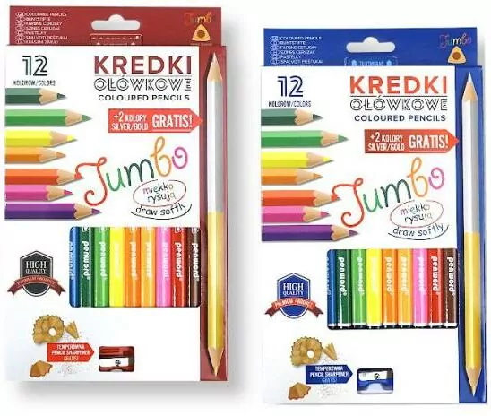 Kredki ołówkowe Jumbo trójkątne 12 kolorów z temperówką, mix - tantis.pl