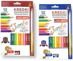 Kredki ołówkowe Jumbo trójkątne 12 kolorów z temperówką, mix