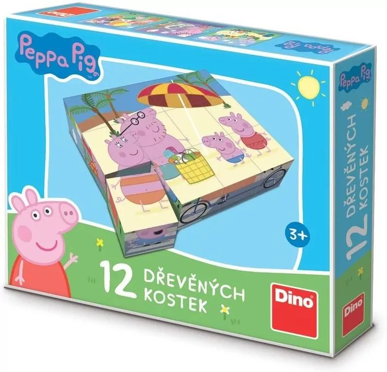 Klocki drewniane obrazkowe Świnka Peppa 12el - tantis.pl