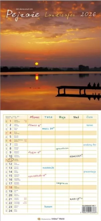 Kalendarz 2026 wieloplanszowy wąski - Pejzaże - tantis.pl
