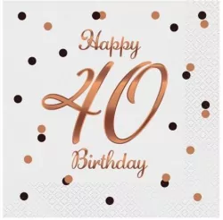 Serwetki B&C Happy 40 Birthday białe 33x33cm