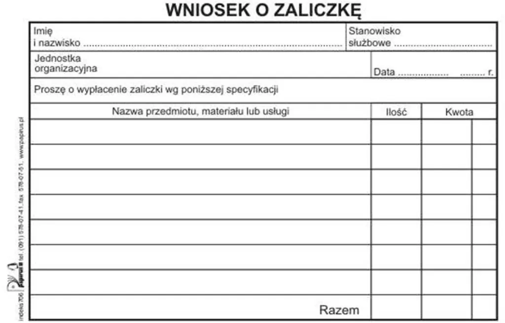 Wniosek o zaliczkę A6/60K - tantis.pl