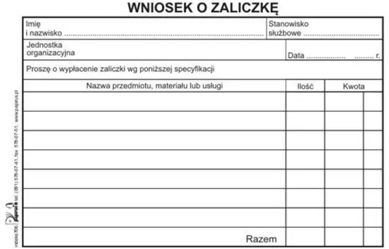 Wniosek o zaliczkę A6/60K