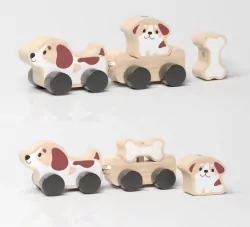 Drewniana zabawka. Mądre szczenięta