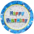 Talerzyki papierowe Happy Birthday nieb 18cm 6szt - tantis.pl
