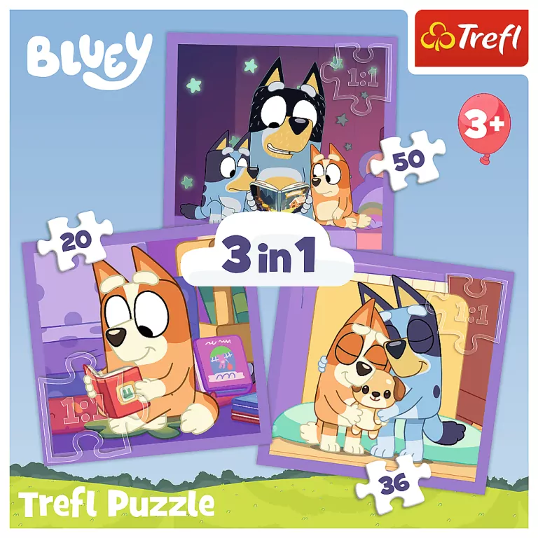 Puzzle 3w1. Poznaj Bluey. TREFL - tantis.pl