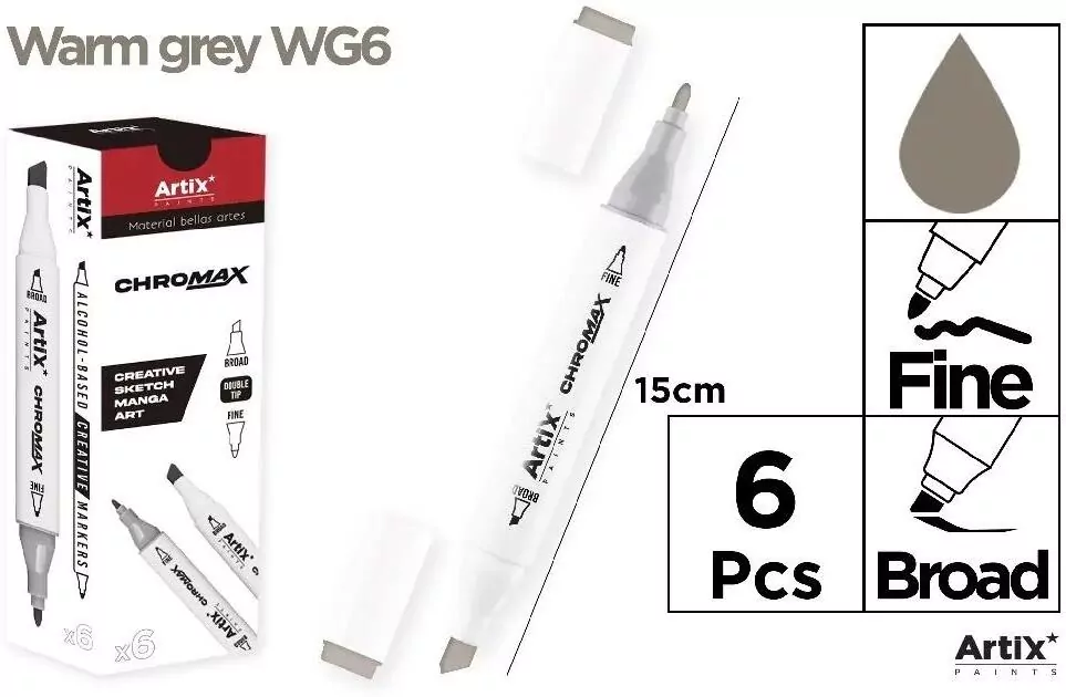 Marker Chromax z 2 końcówk. warm grey WG6 (6szt) - tantis.pl