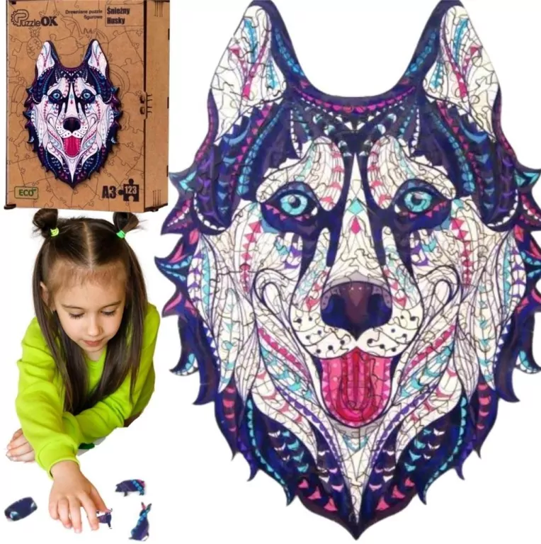Puzzle drewniane eko 123. Śnieżny husky - tantis.pl