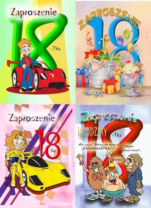 Zaproszenie brokat: 18-stka 10 szt. mix - tantis.pl