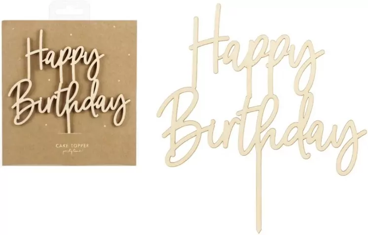 Topper drewniany Happy Birthday 16,5cm - tantis.pl
