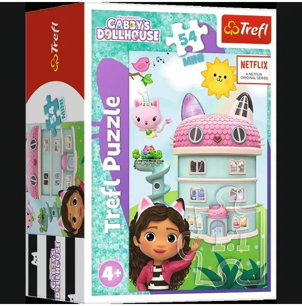 Puzzle 54el Mini Z Gabi zawsze jest wesoło. Koci Domek Gabi. Gaby's Dollhouse 19773, 19774, 19775, 19776 (54211) TREFL cena za 1 sztukę - tantis.pl