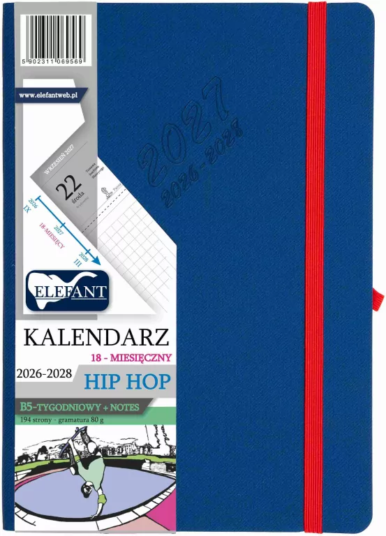 Kalendarz Hip hop 2026/27/28 B5 tyg. granatowy - tantis.pl