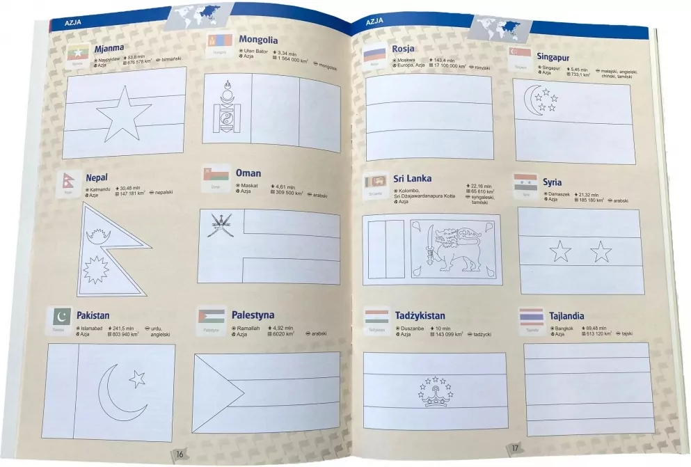 Kolorowanka z naklejkami. Flagi - tantis.pl