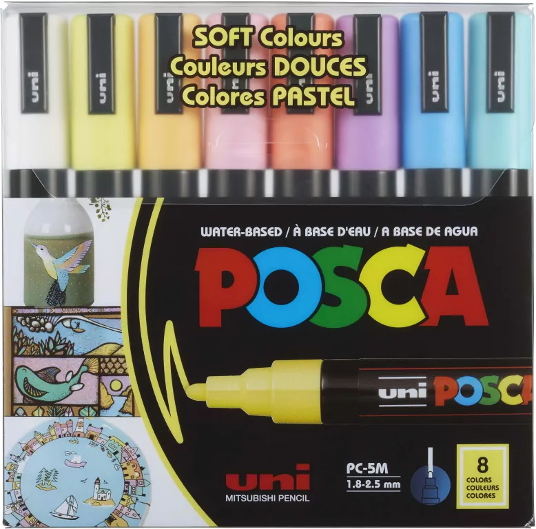 Posca. Markery z wodnym tuszem pigmentowym pastelowe, 8 sztuk - tantis.pl