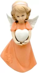 Figurka Aniołek porcelanowy pomarańczowy 14cm