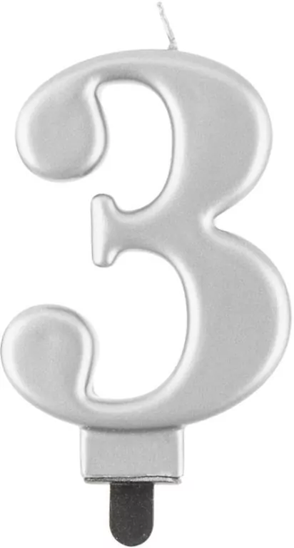 Świeczka B&C 3 metalik srebrna 8,0cm - tantis.pl