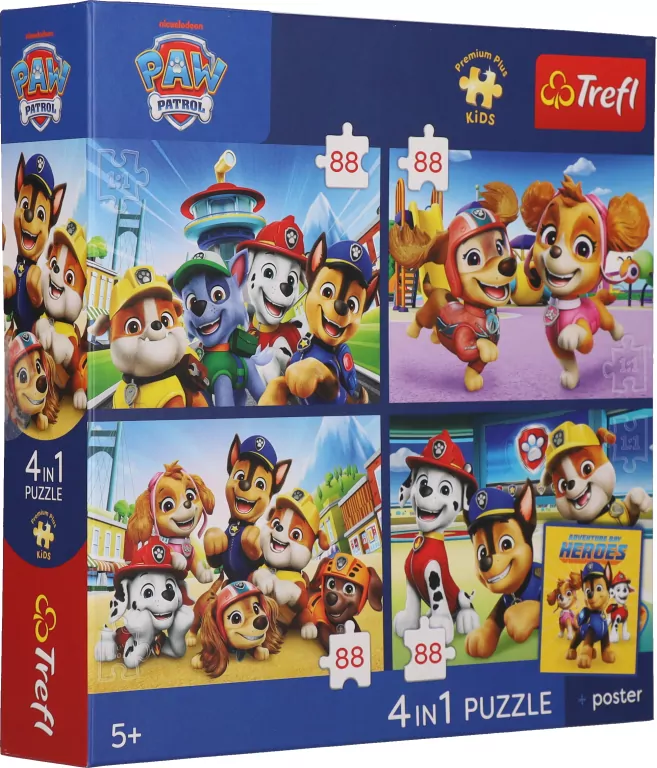 Puzzle 4w1 Psi Patrol - Psia straż + plakat TREFL - tantis.pl
