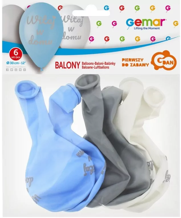 Balony Premium Witaj w domu, niebieskie 6 sztuk 12" - tantis.pl