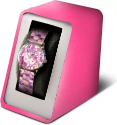 Zegarek analogowy z fioletowym paskiem w metalowym opakowaniu Hello Kitty