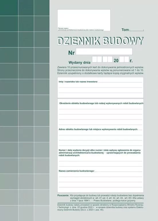 Dziennik budowy 603-S11 - tantis.pl