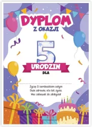 Dyplom A5 urodzinowy - piąte urodziny