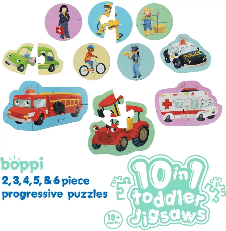Puzzle progresywne Boppi 10w1 Pojazdy i zawody 30 elementów - tantis.pl