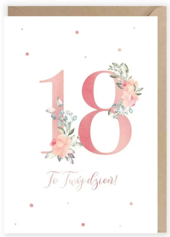 Kartka urodzinowa 18, eko koperta - tantis.pl
