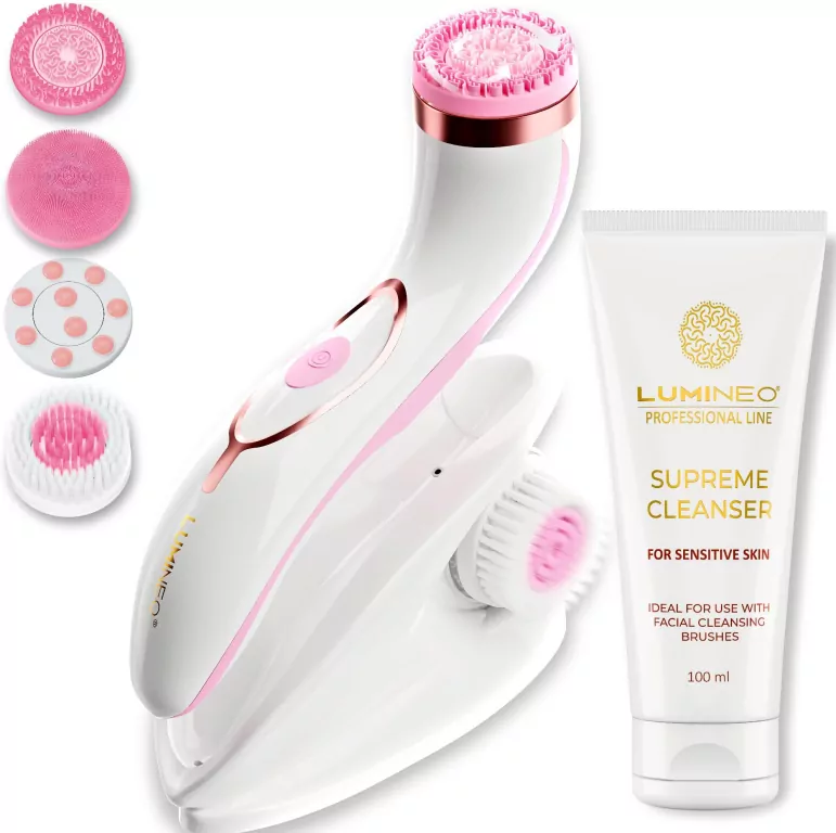 Szczoteczka Brush PRO LUMINEO 4 końcówki + żel do skóry wrażliwej. Różowa - tantis.pl