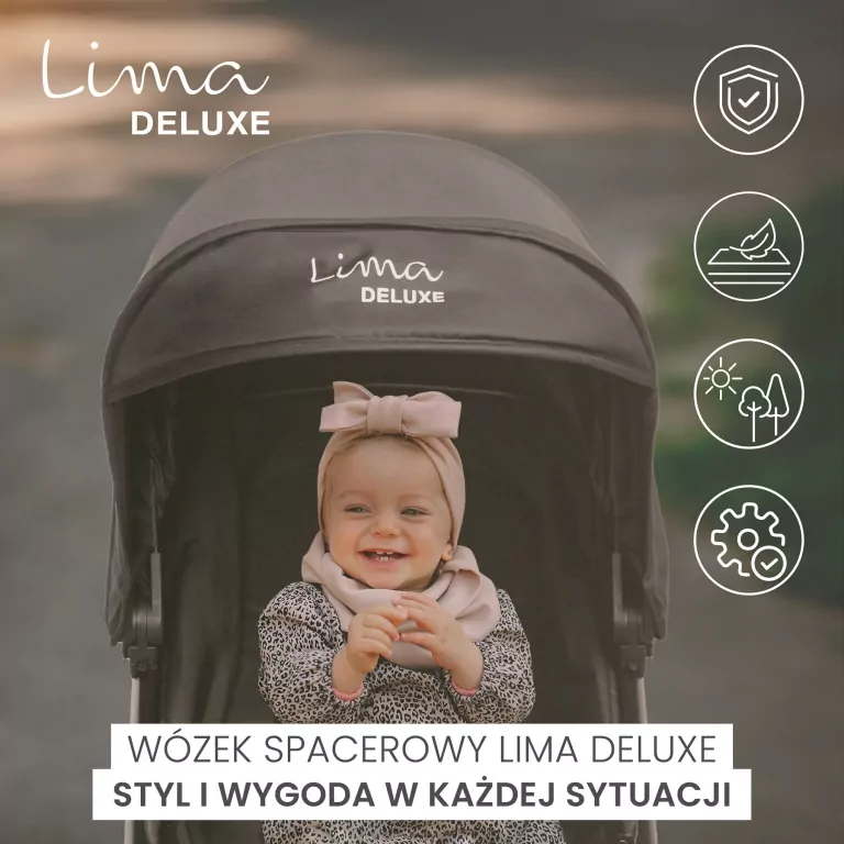 Caretero Lima Deluxe wózek spacerowy czarny - tantis.pl