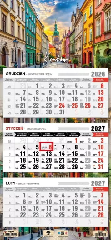 Kalendarz 2027 trójdzielny Kraków - tantis.pl