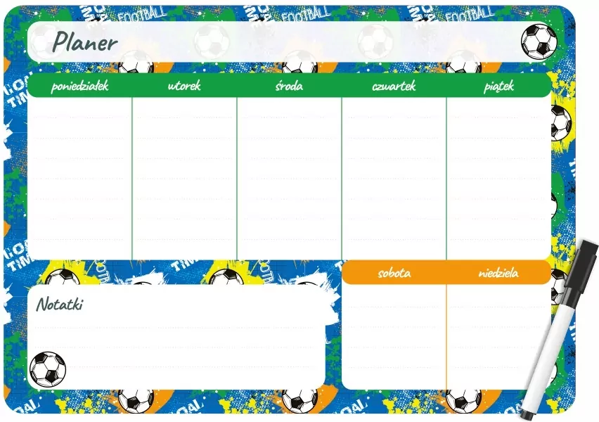 Planer magnetyczny 35x25 tygodniowy z nadrukiem football - tantis.pl