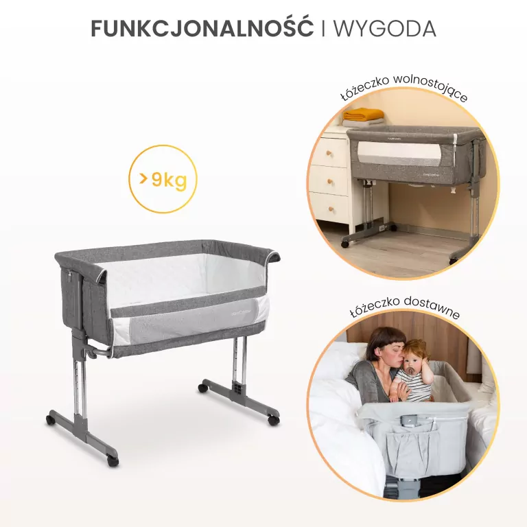 Caretero Łóżeczko dostawne Sleep2gether grafitowe - tantis.pl