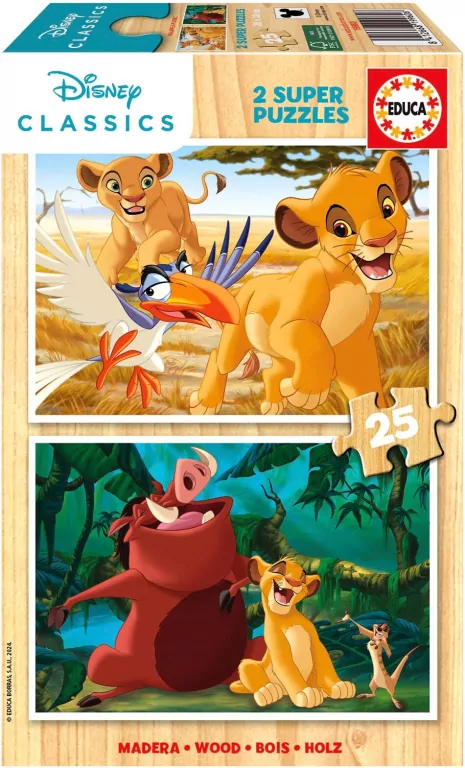 Puzzle 2 x 25 Król Lew (drewniane) - tantis.pl