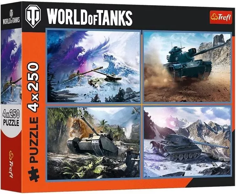 Puzzle 4x250 Wielka bitwa czołgów TREFL - tantis.pl