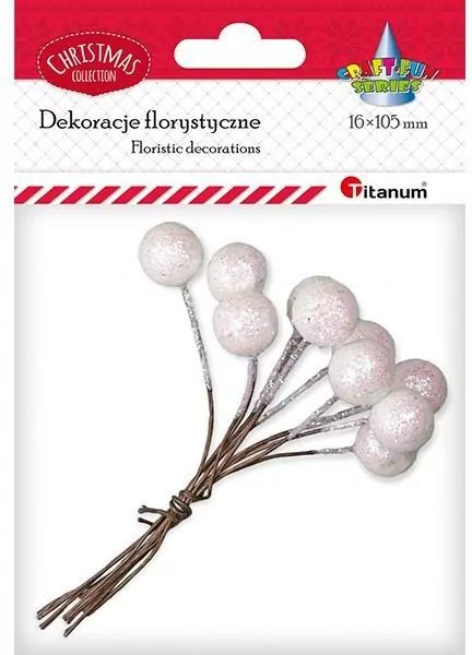 Drucik z kulką 15mm białą brokatową 10szt - tantis.pl