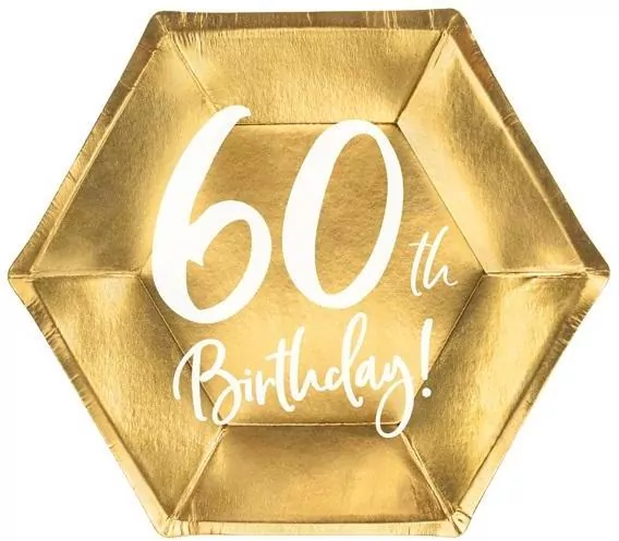 Talerzyki 60th Birthday złote 20cm 6szt - tantis.pl
